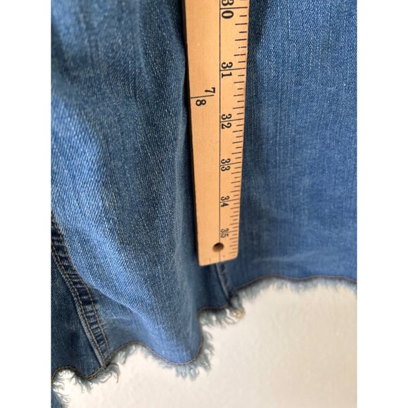 Vintage Style J Denim A Line Midi Skirt Button Fly Back Flap Pockets Frayed Hem - Picture 8 of 16